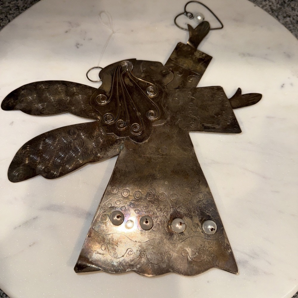 Hand & Hammer Silver Tone Christmas Ornament Angel 9x10"
